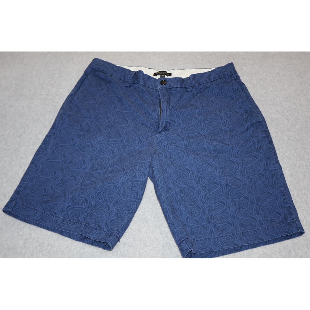 Banana Republic Aiden Short Mens 33 Blue Paisley Print Cotton Chino 9" Inseam
